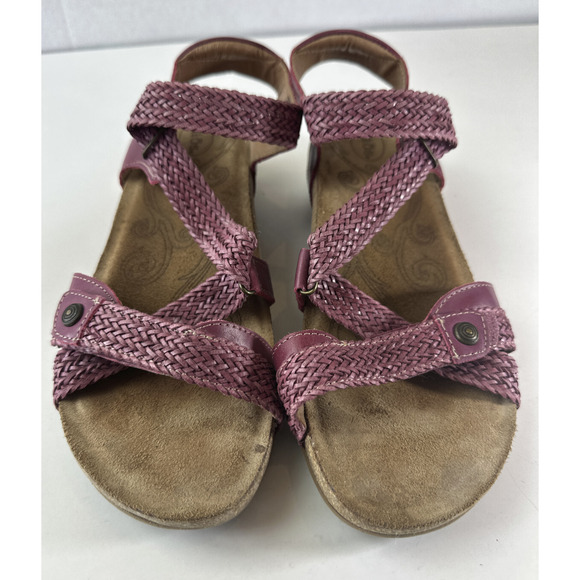 Taos Trulie Sandal Strappy Cork Wedge Leather Suede Cranberry Womens Size 8-8.5 - Picture 12 of 15